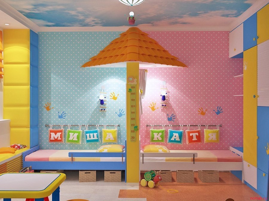 Дизайн детской комнаты для двоих детей (разнополых) фото